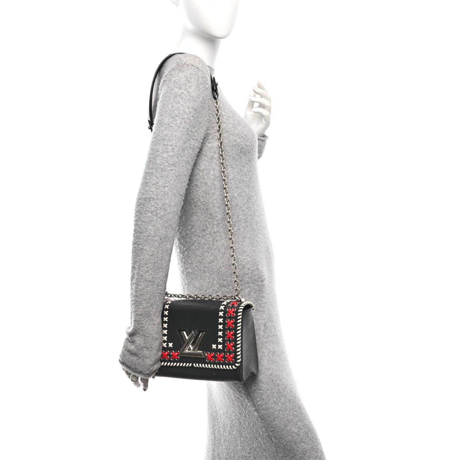 Louis Vuitton Epi Embroidered Twist Shoulder Bag MM  Black