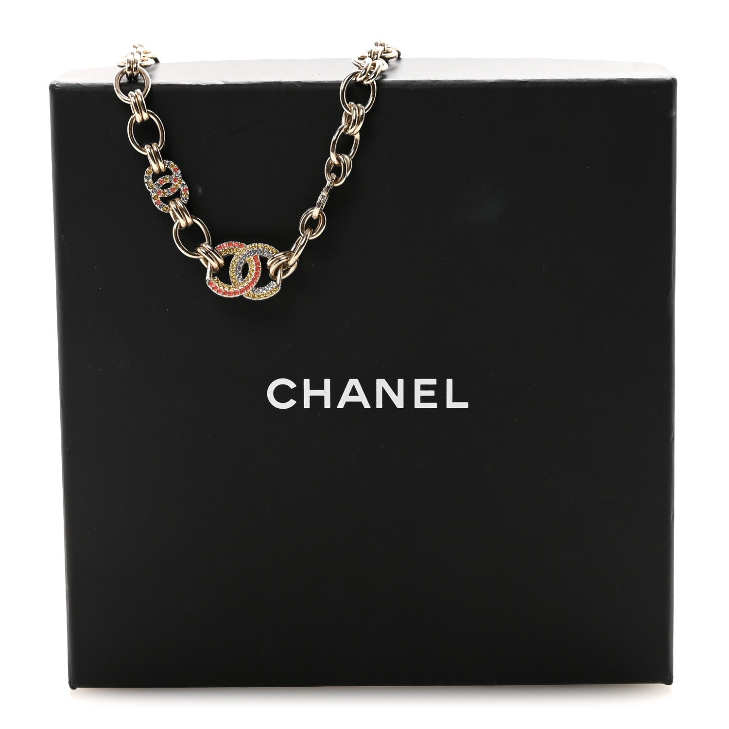 Crystal Chain CC Choker Necklace Gold Multicolor