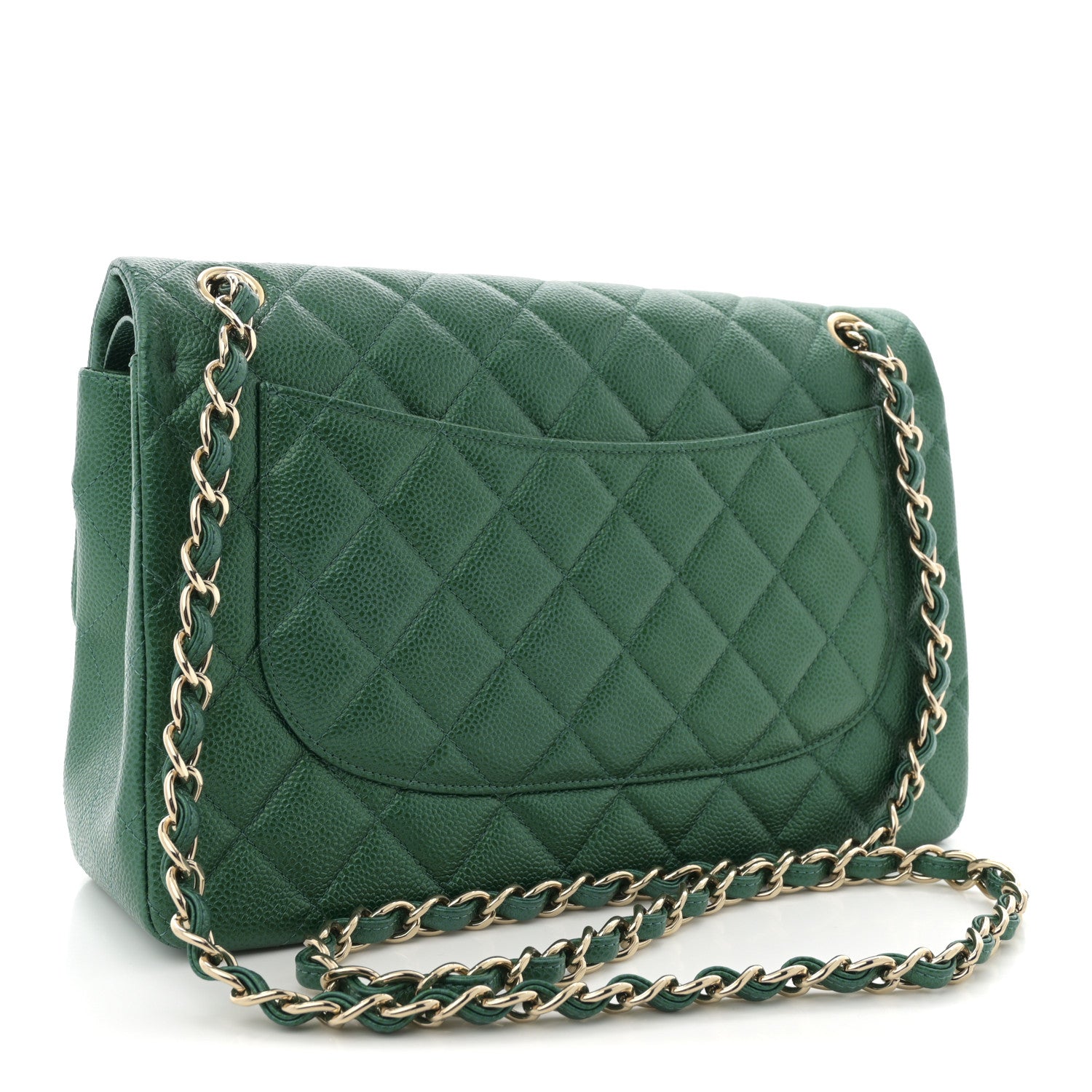 Chanel Metallic Caviar Quilted Jumbo Double Flap Green
