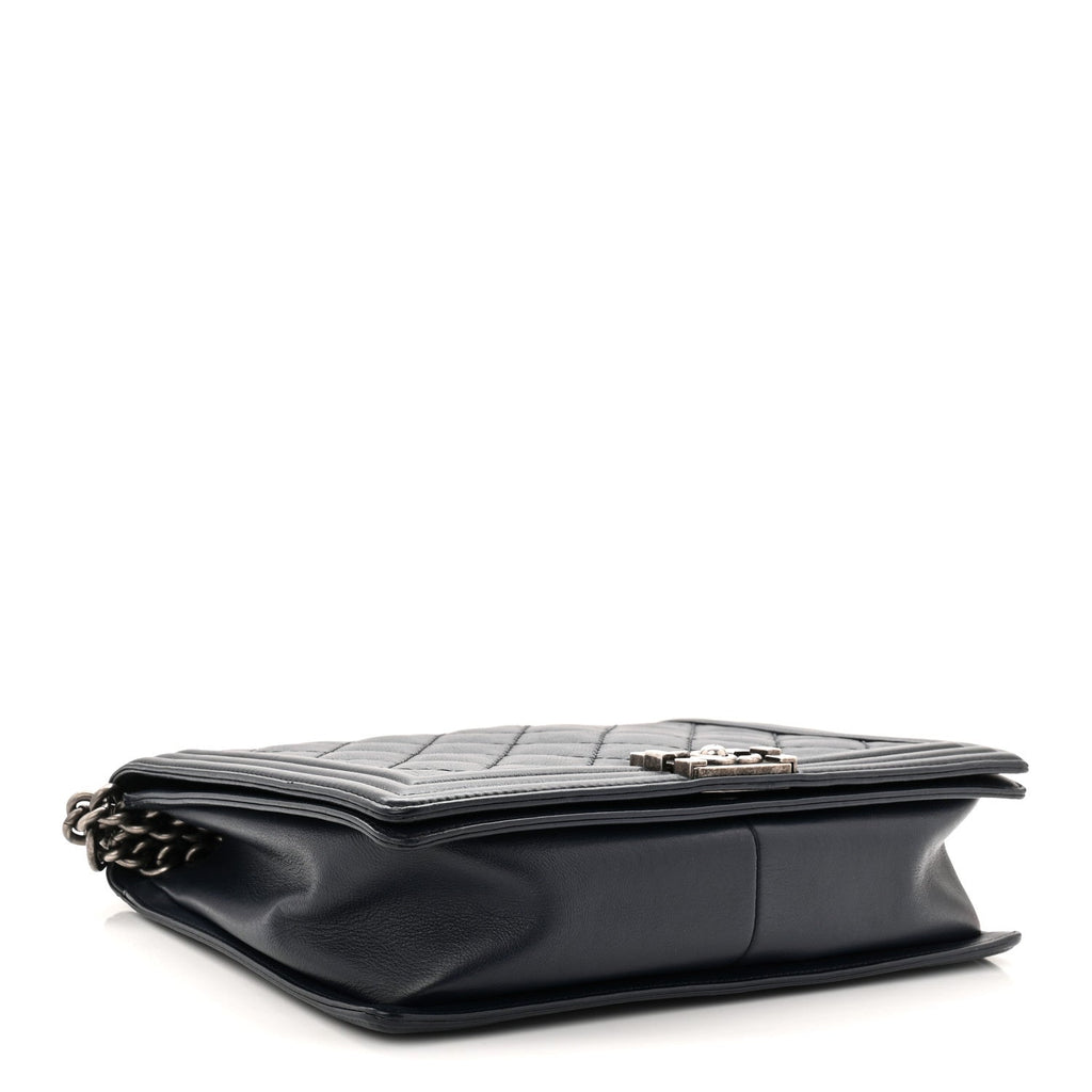 Chanel Calfskin Double Stitch Large Boy Flap Navy Blue