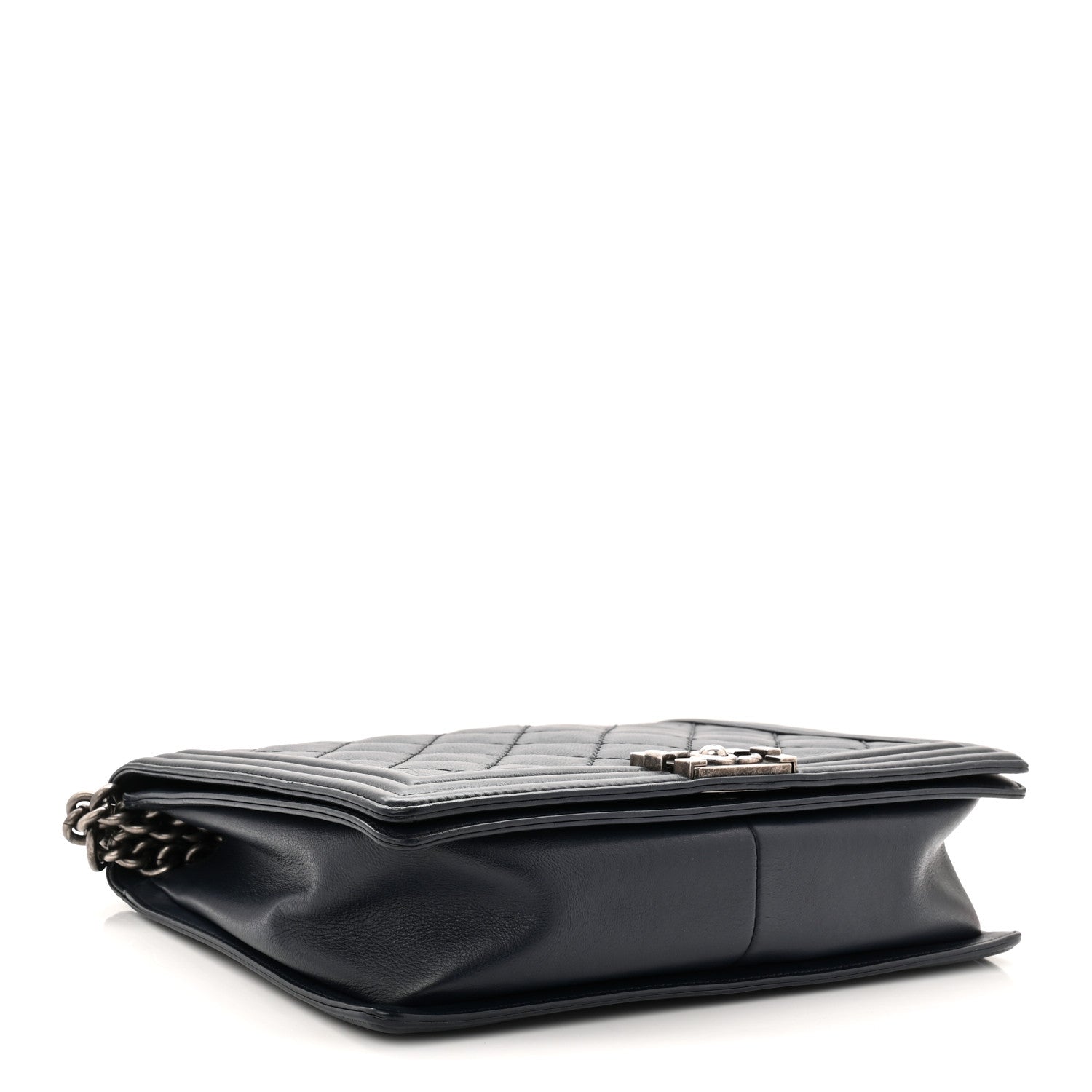 Chanel Calfskin Double Stitch Large Boy Flap Navy Blue