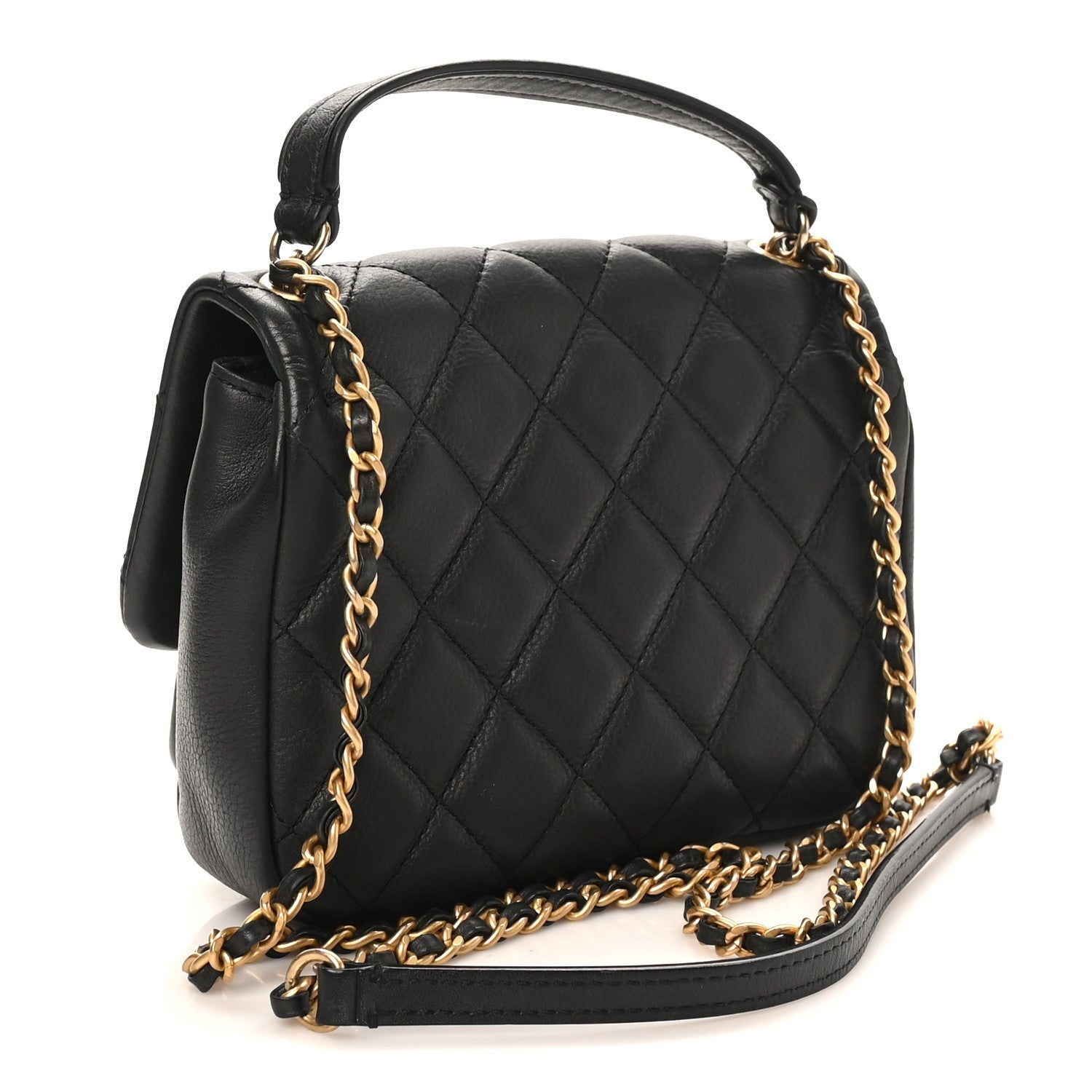 Chanel Calfskin Quilted Top Handle Flap Black