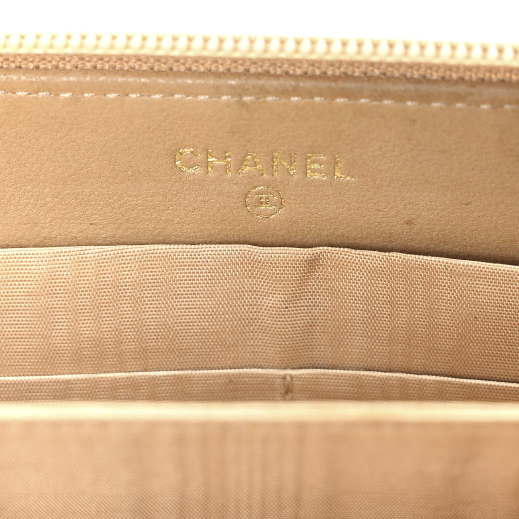 Caviar Large Timeless CC Zip Around Wallet Beige