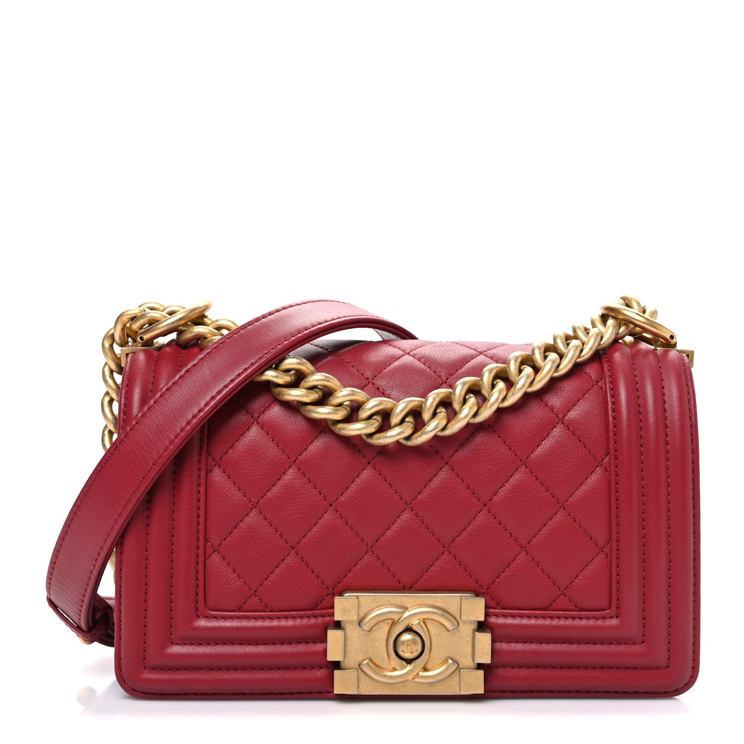 Chanel Lambskin Quilted Small Boy Flap Dark Red
