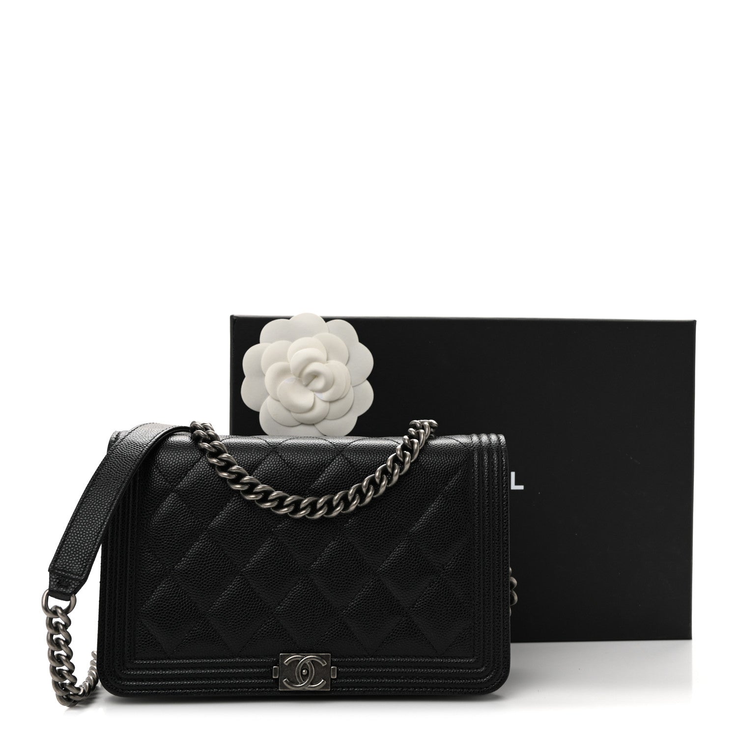 Chanel Caviar Quilted Boy Wallet On Chain WOC Black