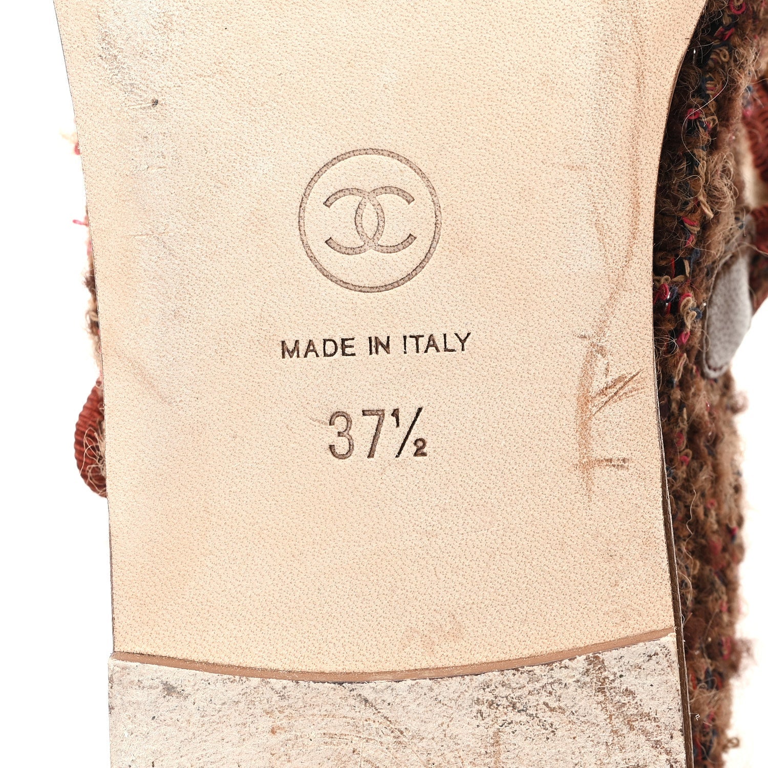 Chanel Wool Tweed Mary Jane Flats 37.5 Brown Red Dark Blue