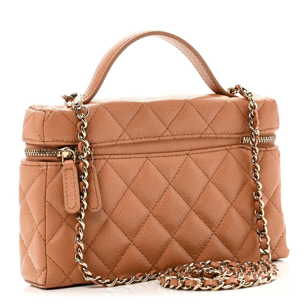 Chanel Caviar Quilted Top Handle Slim Vanity With Chain Brown