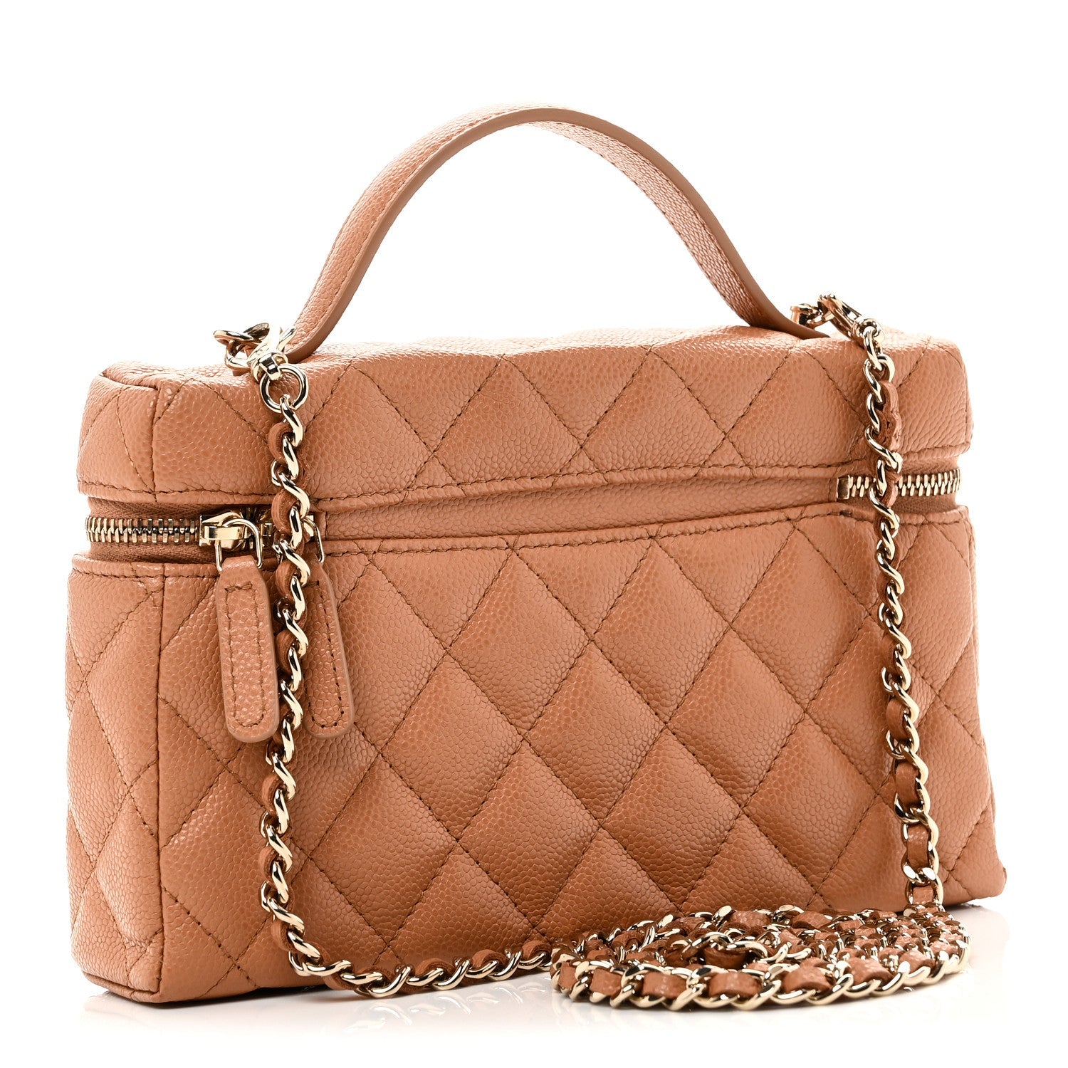 Chanel Caviar Quilted Top Handle Slim Vanity With Chain Brown