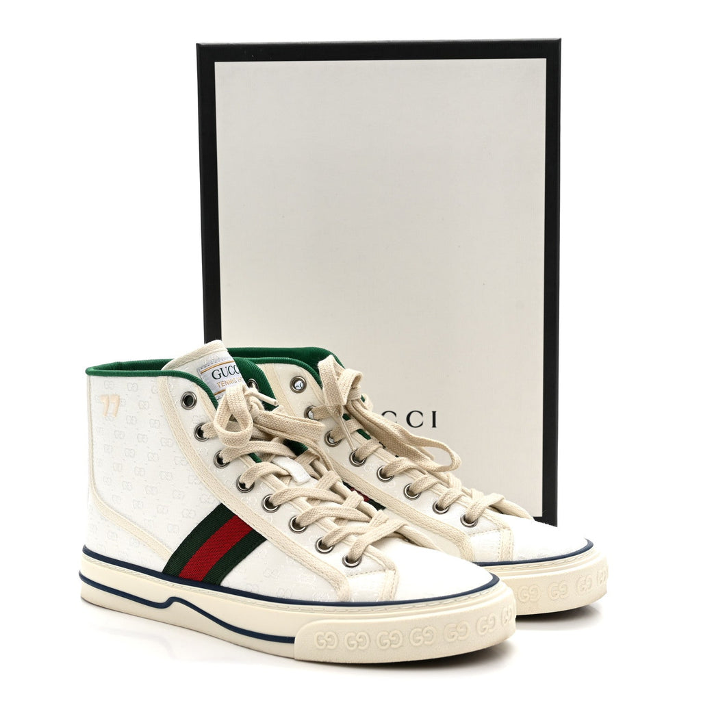 Gucci Monogram GG Mignon Web Womens 1977 Tennis High Top Sneakers 37 White