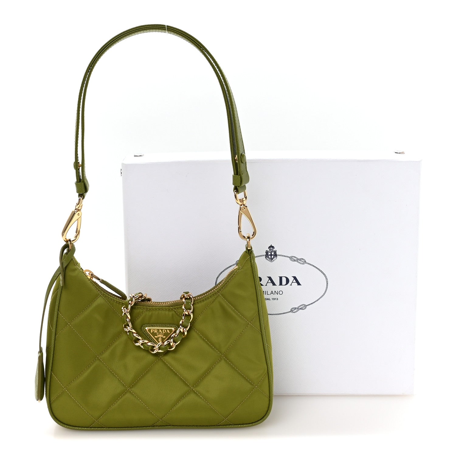 Prada Re-Nylon Saffiano Stitched Mini Re-Edition 1995 Chaine Shoulder Bag Edera