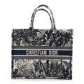 Christian Dior Canvas Embroidered Large Palm Tree Toile De Jouy Book Tote Blue