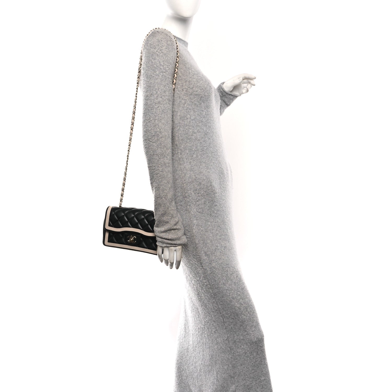 Chanel Shiny Lambskin Quilted Half Mini Flap Black Beige