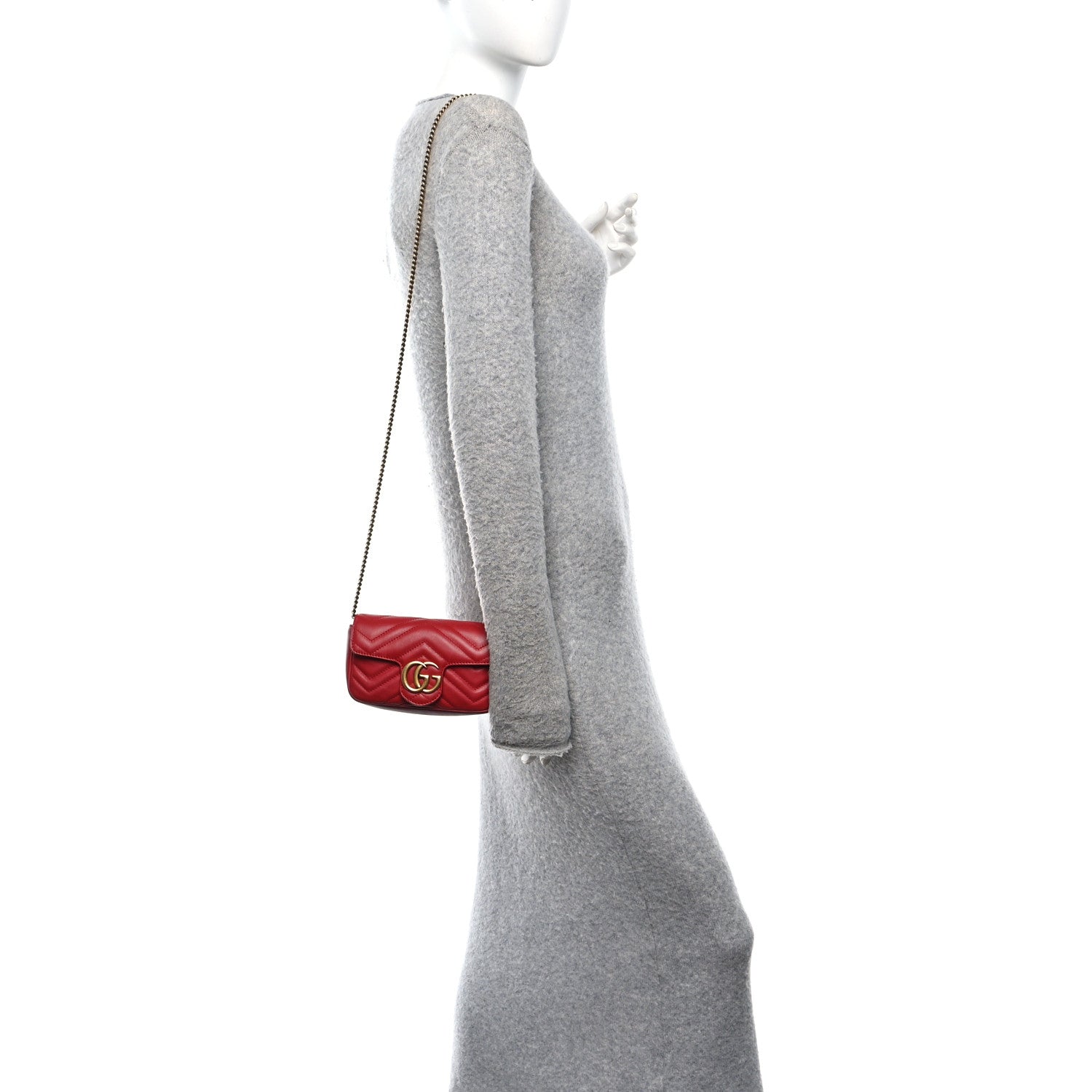 Gucci Calfskin Matelasse Super Mini GG Marmont Shoulder Bag Hibiscus Red