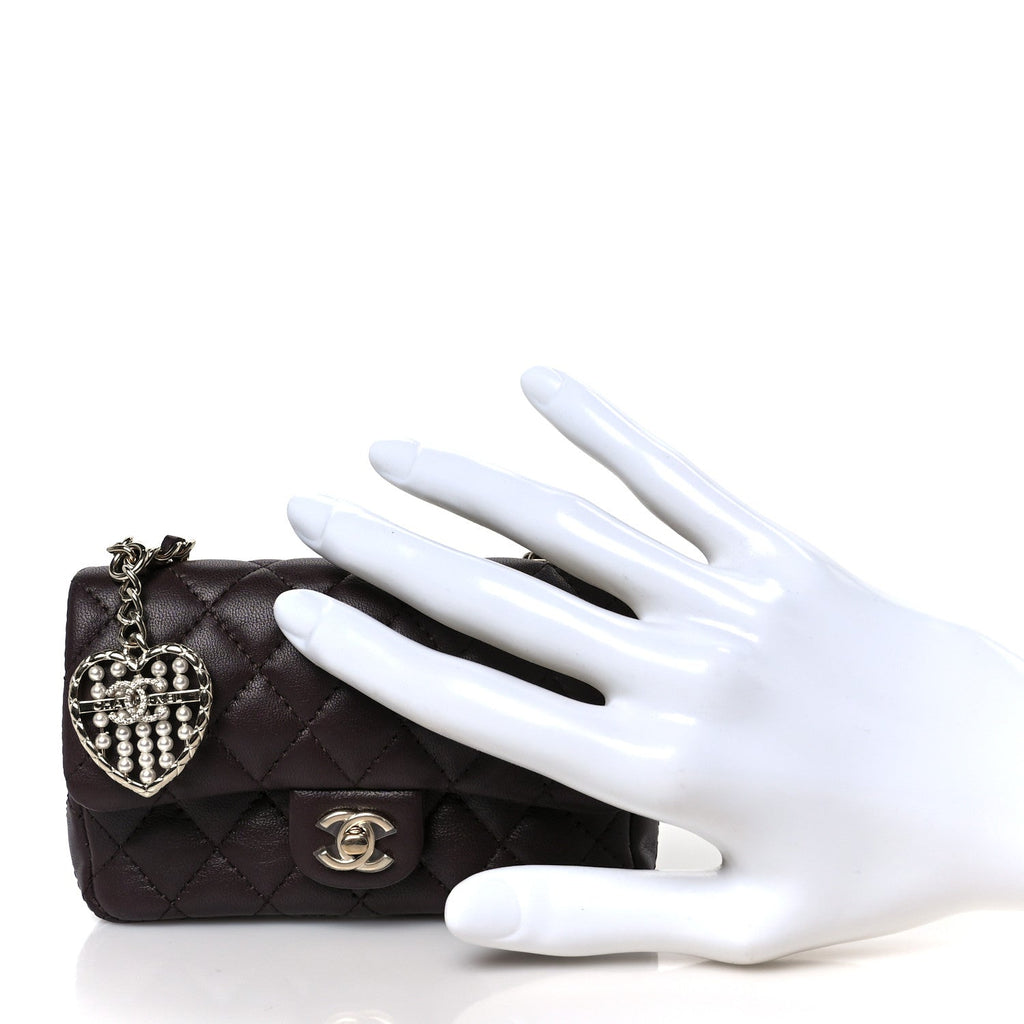 Chanel Lambskin Quilted Mini Flap Bag Charm With Hook Dark Brown