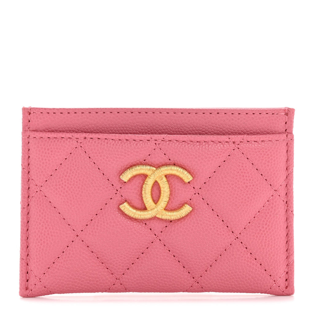 Caviar Quilted Textured CC Card Holder Pink