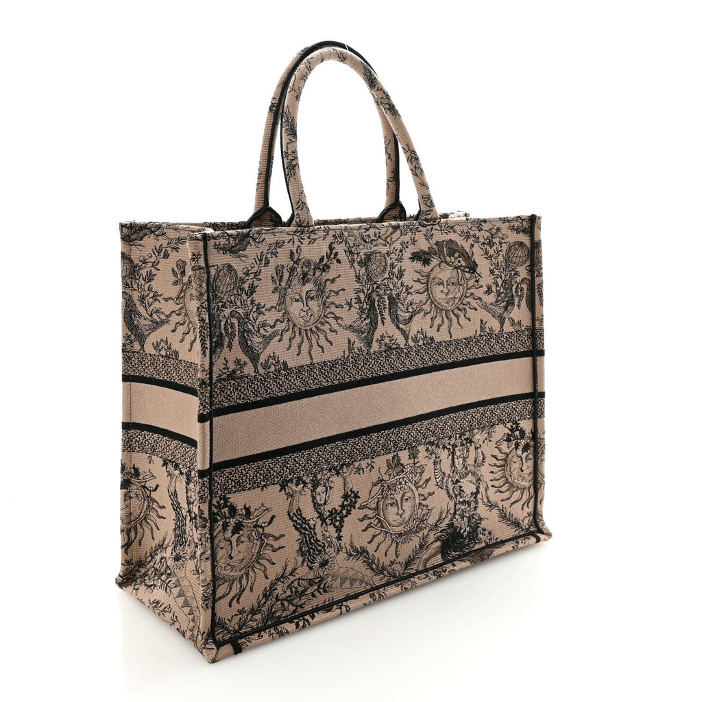 Christian Dior Canvas Embroidered Large Toile de Jouy Soleil Book Tote Beige