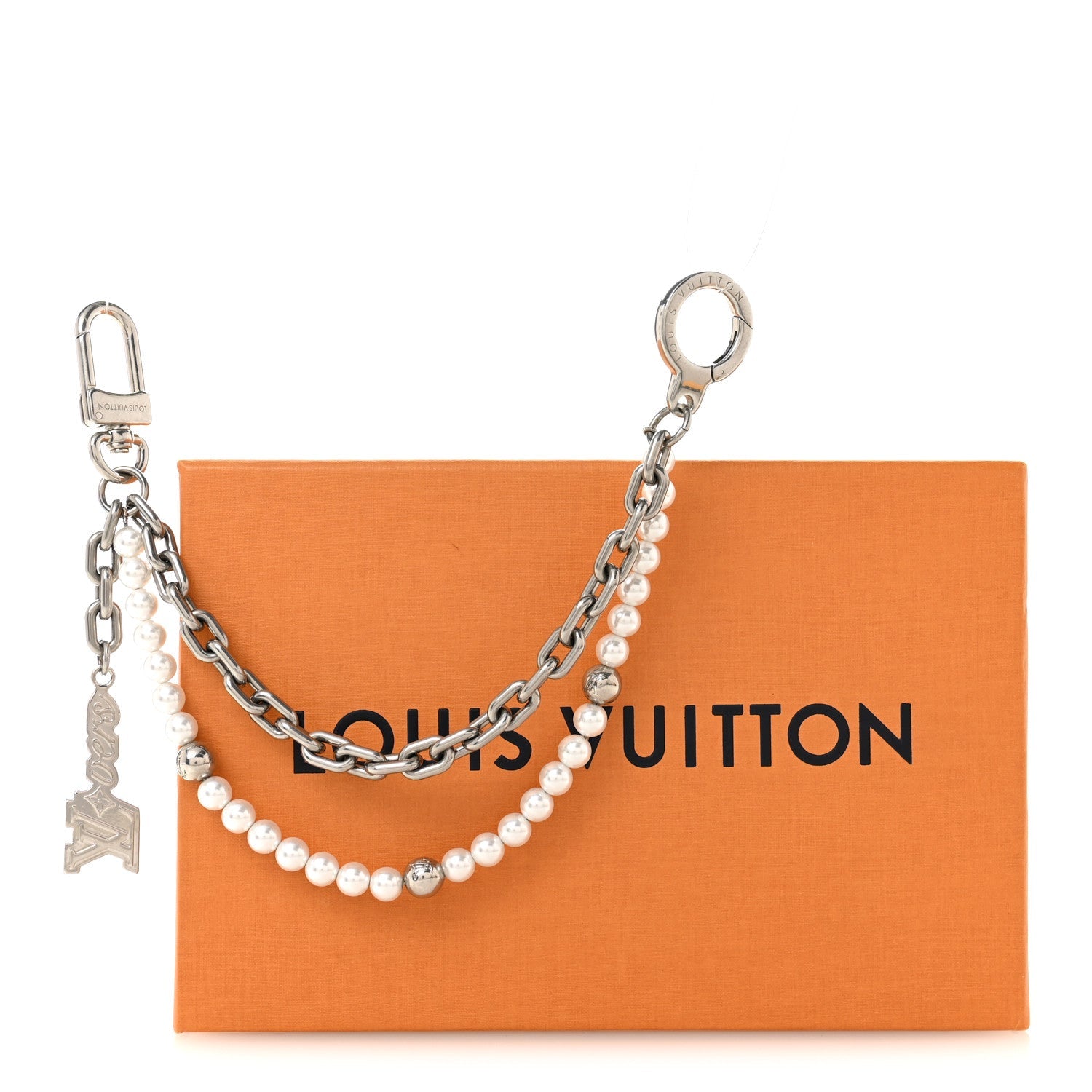 Louis Vuitton Metal Pearls Mini Chain Belt Bag Charm Silver