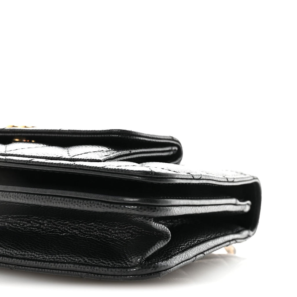 Chanel Caviar Quilted Pocket Clutch With Chain WOC Black