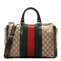 Gucci Monogram Selleria Calfskin Vintage Web Medium Boston Beige Ebony Cocoa