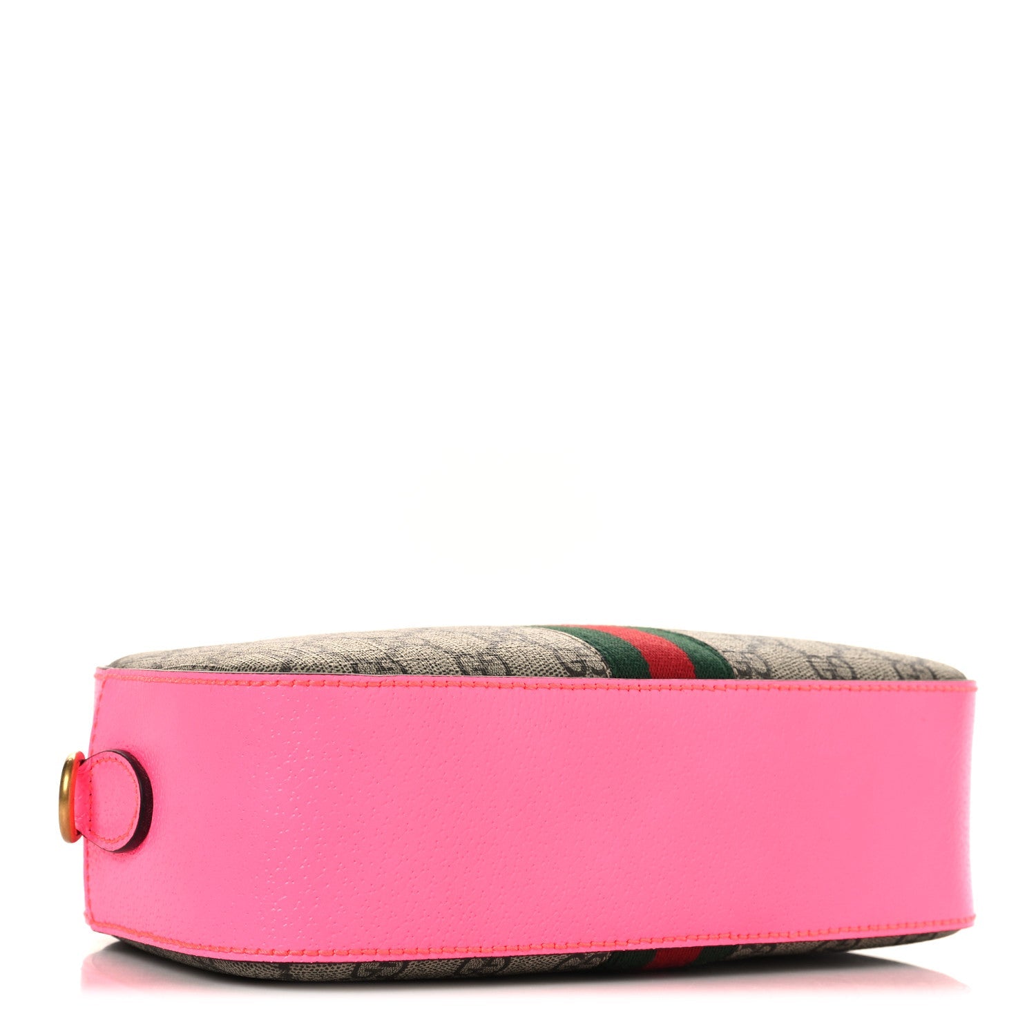 Gucci GG Supreme Monogram Textured Dollar Calfskin Web Ophidia Small Crossbody Bag Beige Ebony Fuchsia