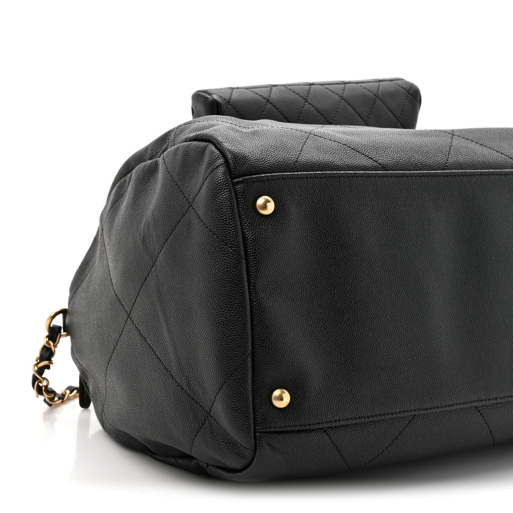 Chanel Grained Calfskin Lambskin Quilted Large Bowling Bag Black