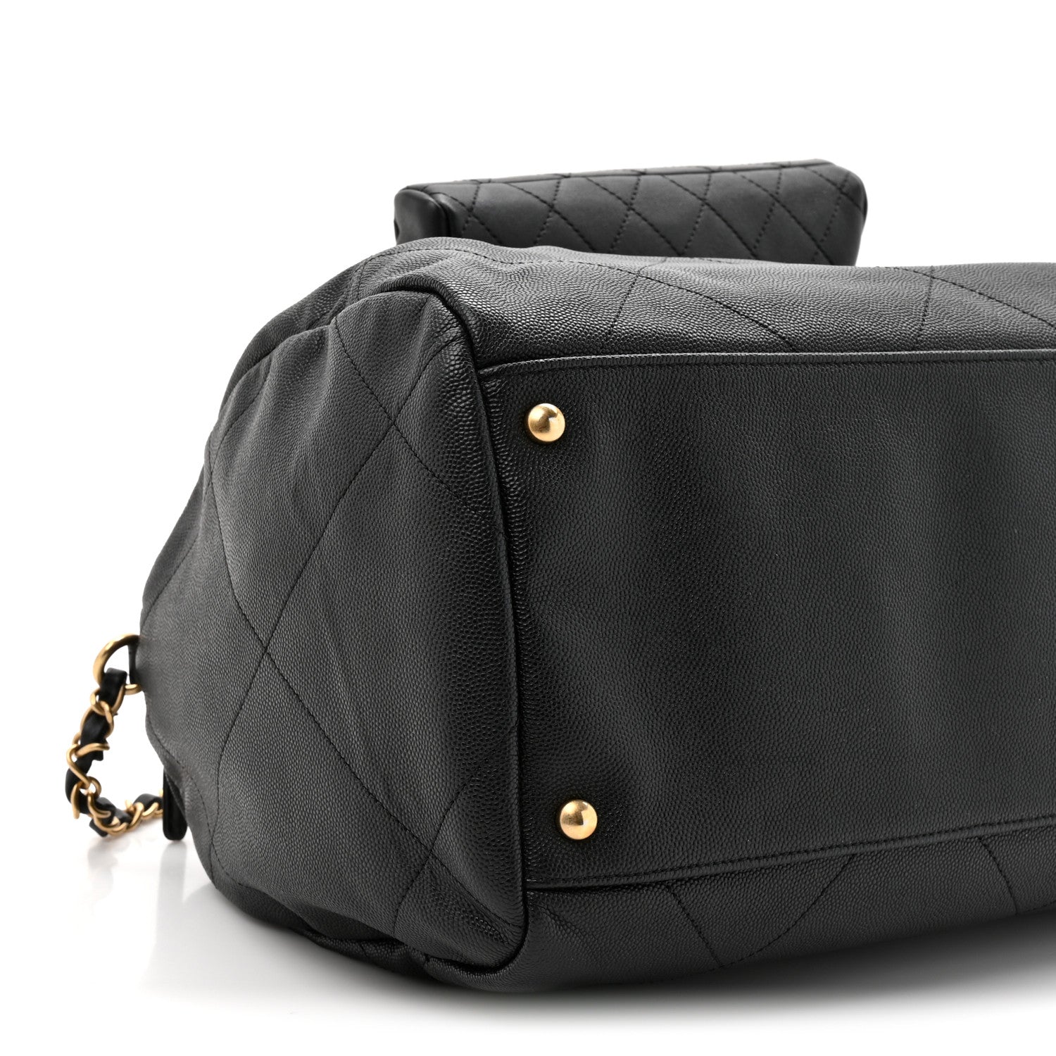 Chanel Grained Calfskin Lambskin Quilted Large Bowling Bag Black