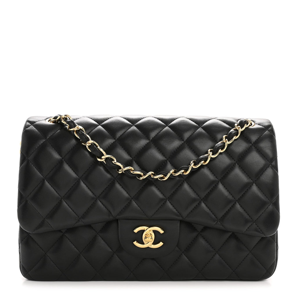 Chanel Lambskin Quilted Jumbo Double Flap Black