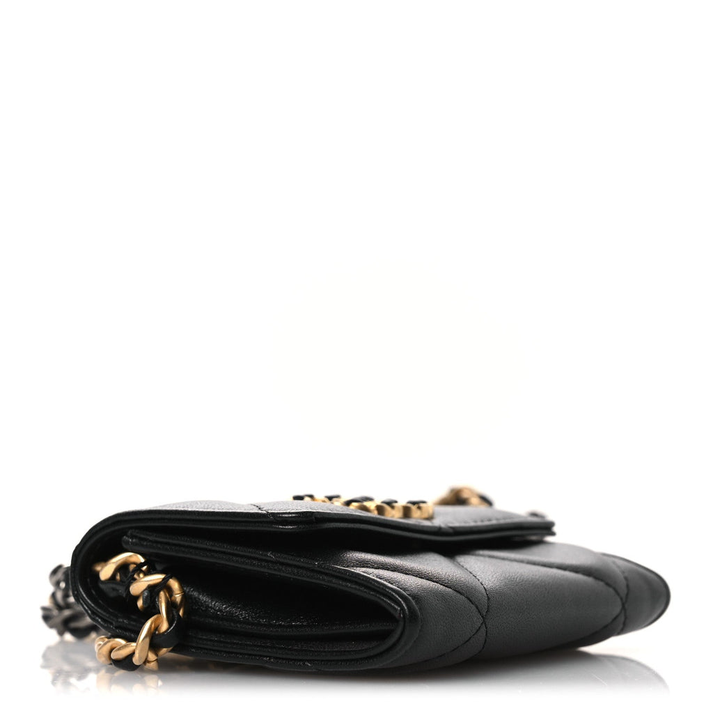 Chanel Lambskin Quilted Chanel 19 Flap Coin Purse With Chain Black