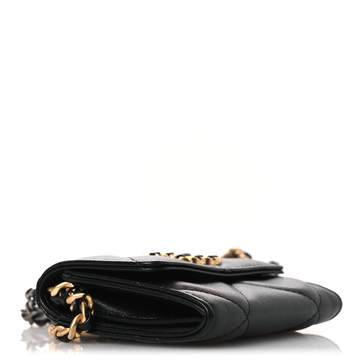 Chanel Lambskin Quilted Chanel 19 Flap Coin Purse With Chain Black
