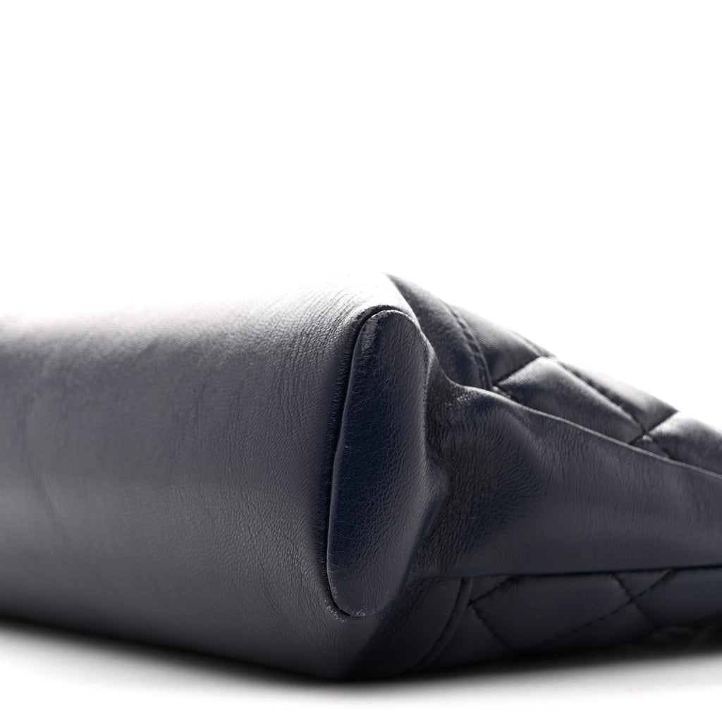 Chanel Shiny Crumpled Calfskin Quilted Mini 31 Shopping Bag Navy Blue