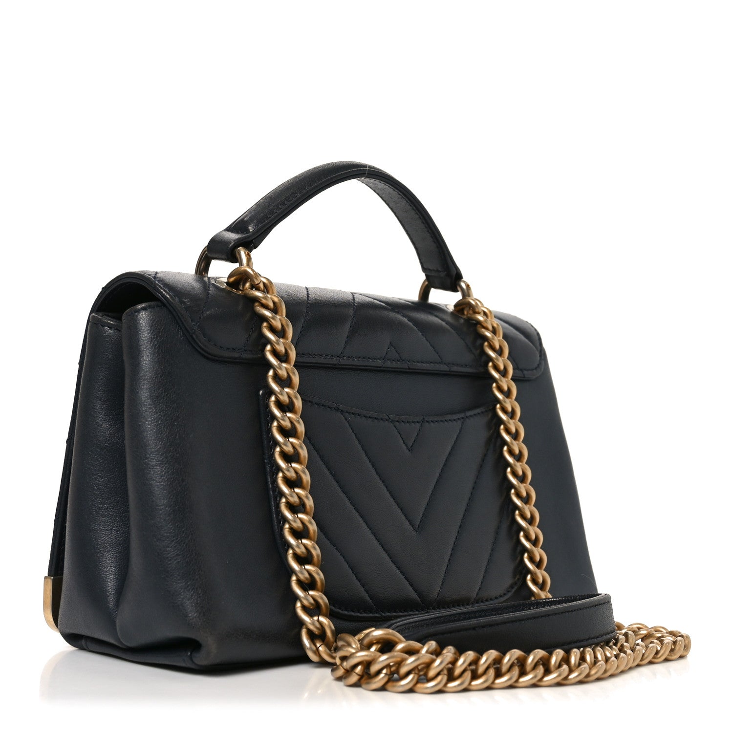 Chanel Sheepskin Chevron Stitched Chain Top Handle Flap Blue