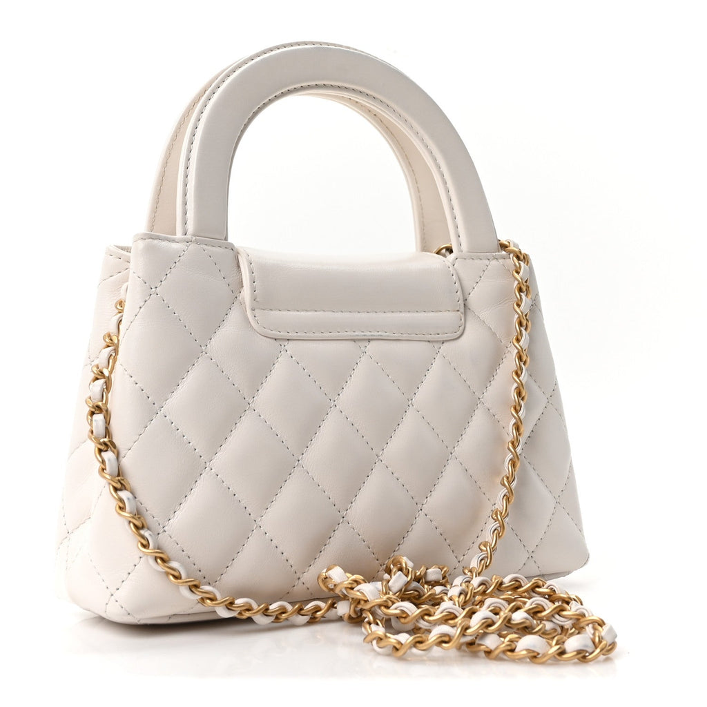 Chanel Shiny Aged Calfskin Quilted Nano Kelly Shopper White