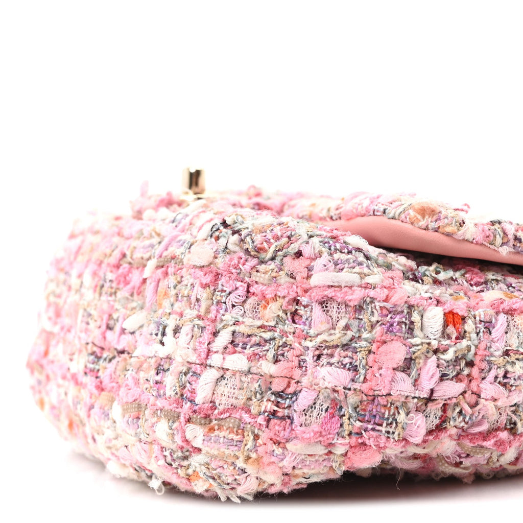 Chanel Tweed Mini Pearl Handle Flap Pink Beige Orange Ecru