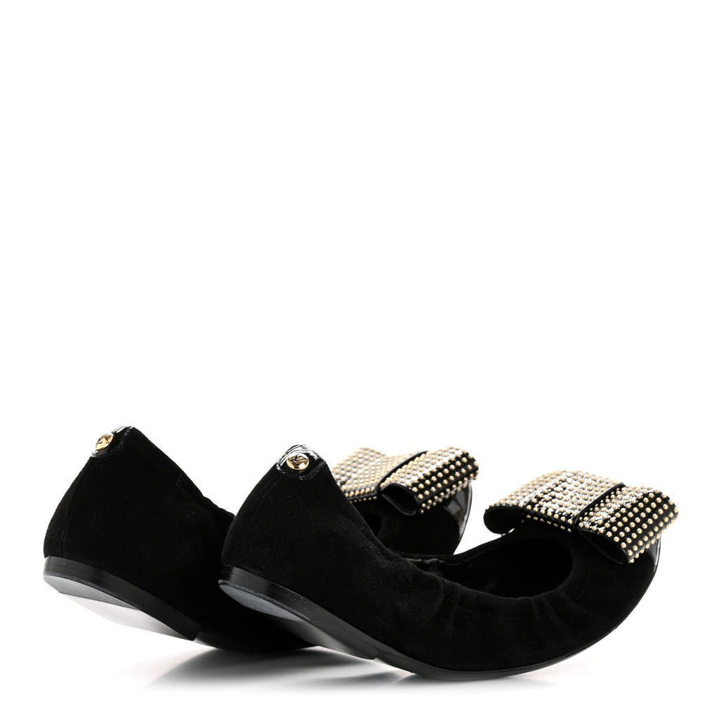 Louis Vuitton Suede Patent Studded Flirty Ballerina Bow Flats 39.5 Black