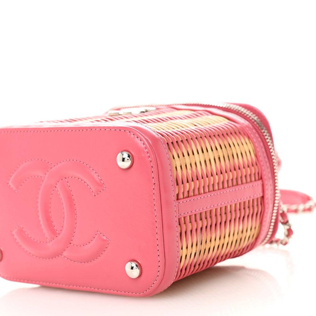 Chanel Calfskin Raffia Small Take Away Vanity Case Bag Pink Beige