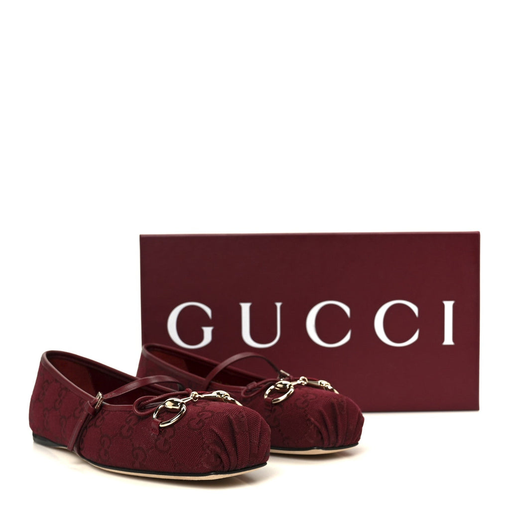 Gucci GG Monogram Horsebit Ballet Flats 37.5 Rosso Ancora