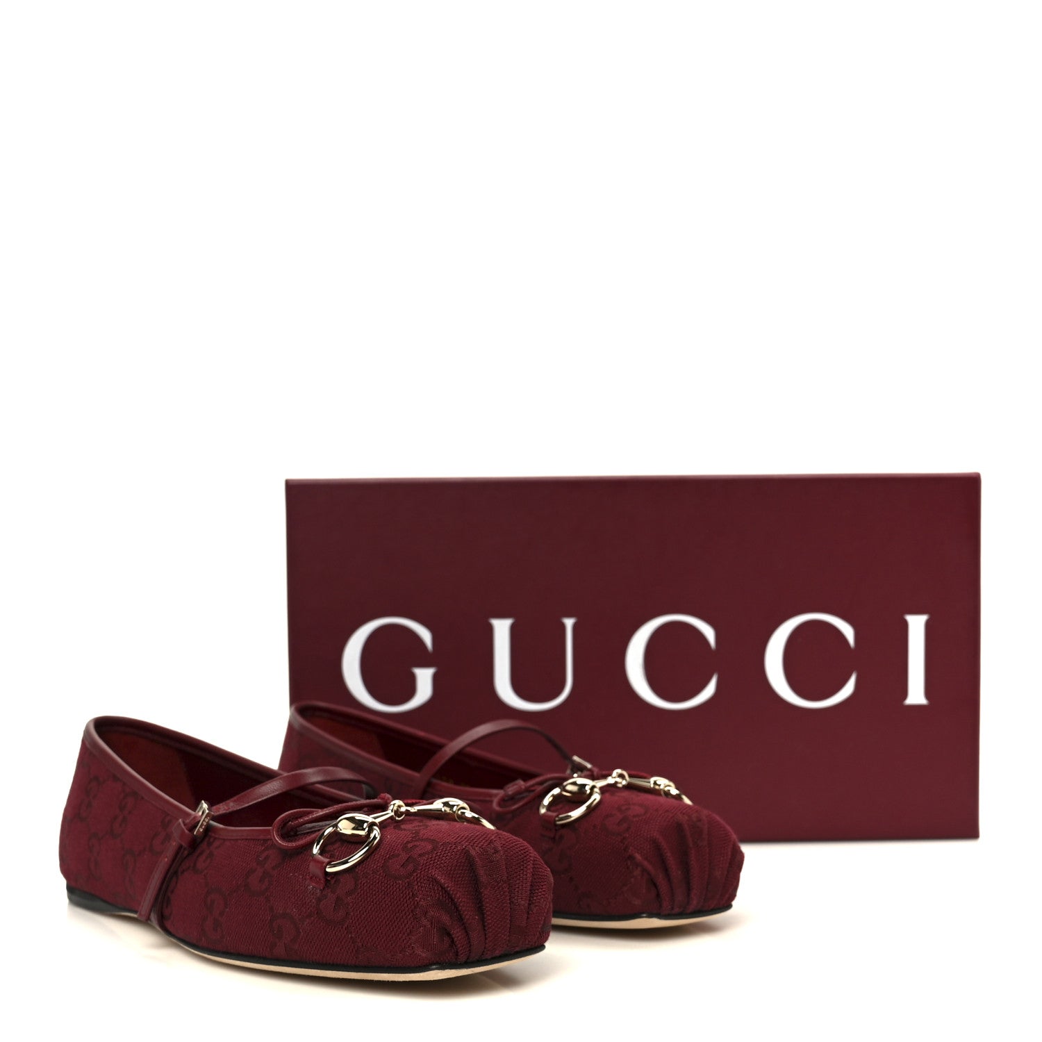 Gucci GG Monogram Horsebit Ballet Flats 37.5 Rosso Ancora