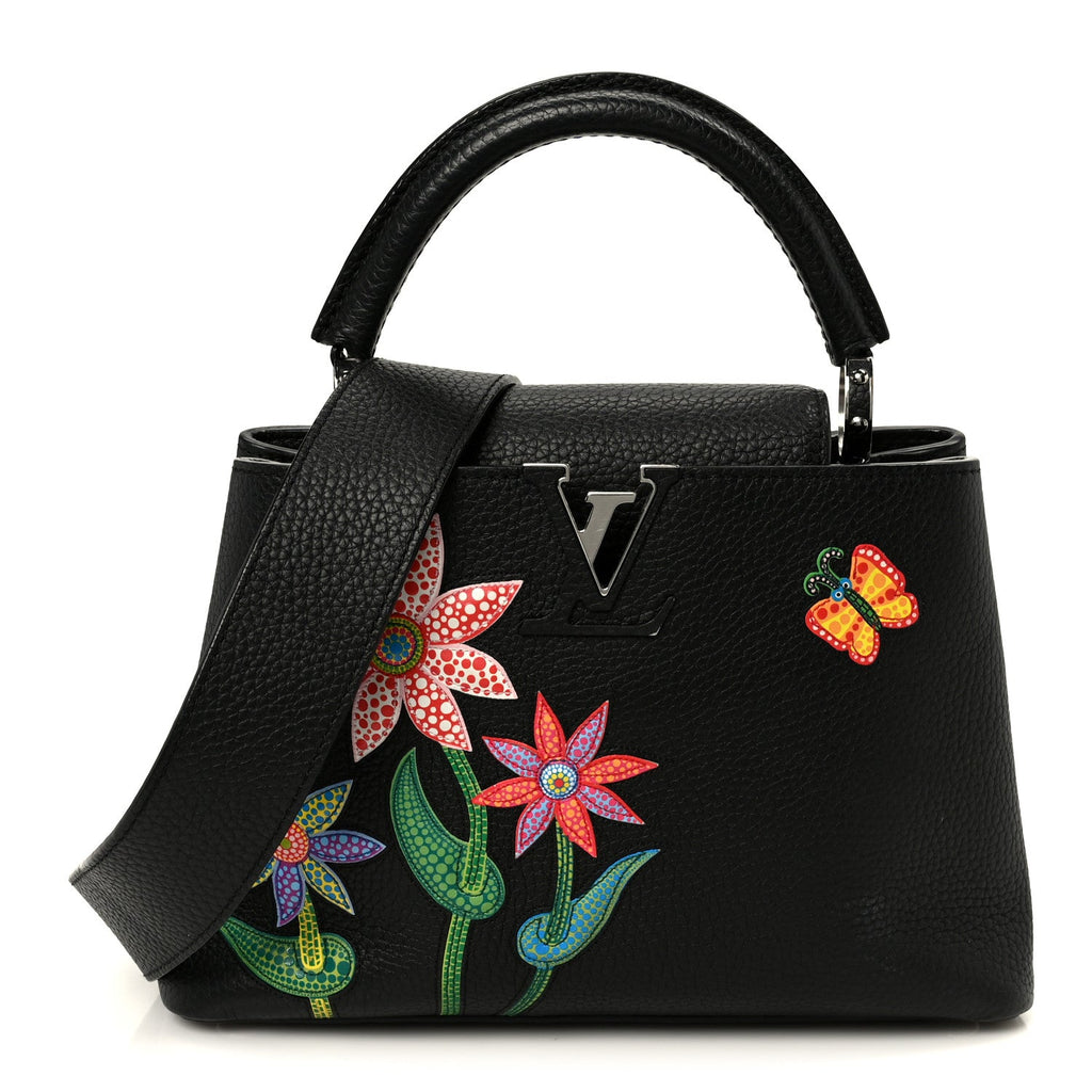 Louis Vuitton LV X YK Taurillon Inlaid Kusama Flowers Capucines BB Black