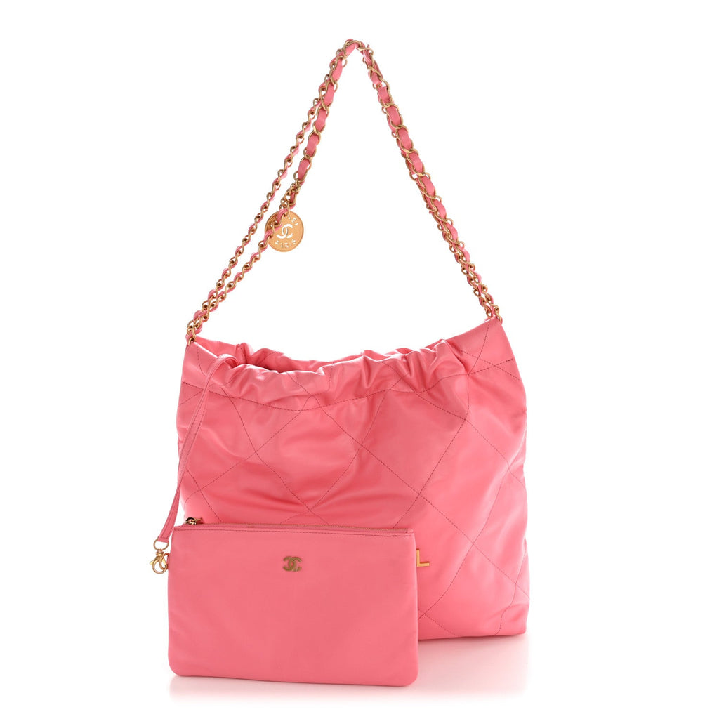Chanel Shiny Calfskin Quilted Small Chanel 22 Coral Pink