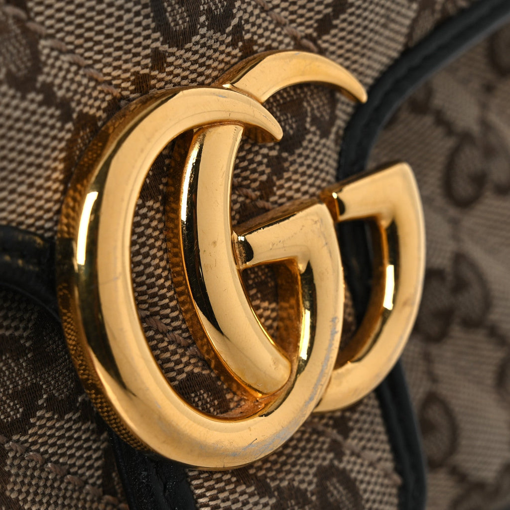 Gucci Monogram Azalea Calfskin Matelasse Diagonal Mini GG Marmont Top Handle Shoulder Bag Beige Ebony Black