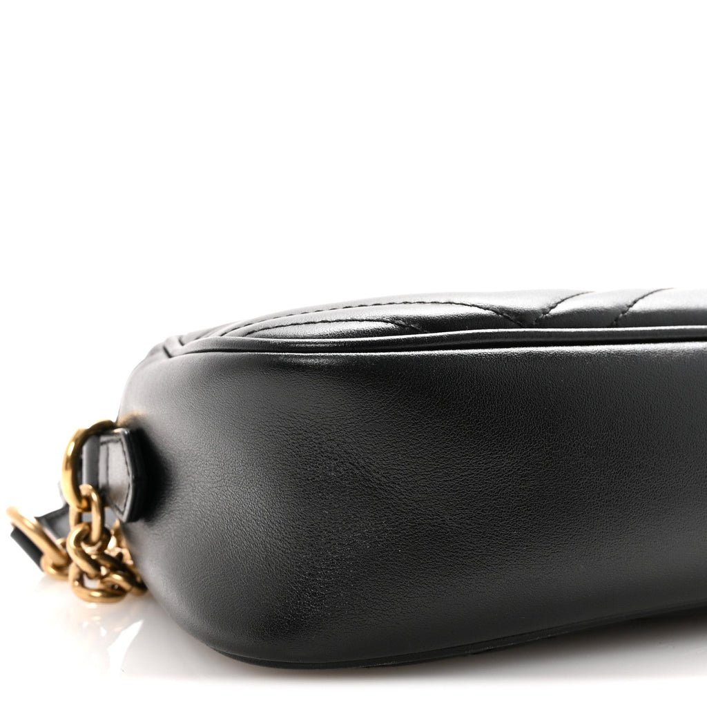 Gucci Calfskin Matelasse Small GG Marmont Chain Shoulder Bag Black