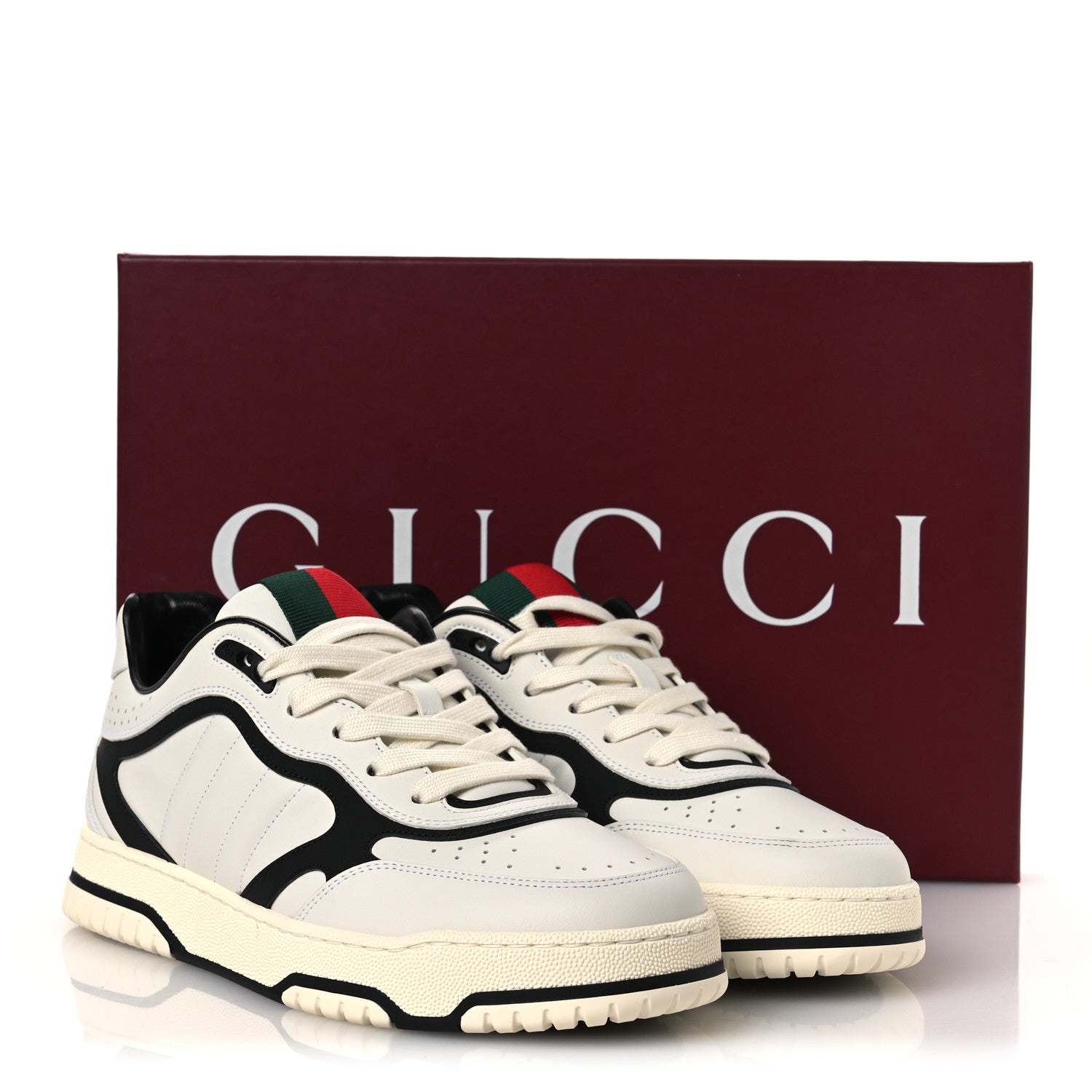 Gucci Sparrow Calfskin Mens Re-Web Sneakers 8 Green White Black