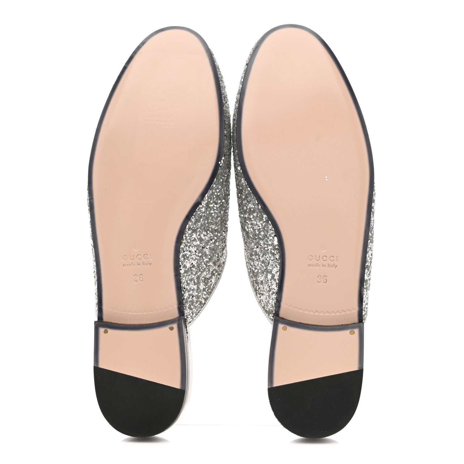 Gucci Glitter Womens Princetown Slippers 36 Silver