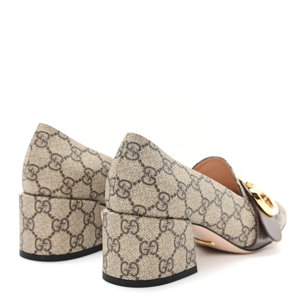 Gucci GG Supreme Monogram Malaga Kid Blondie Pumps 37 Beige Ebony New Acero