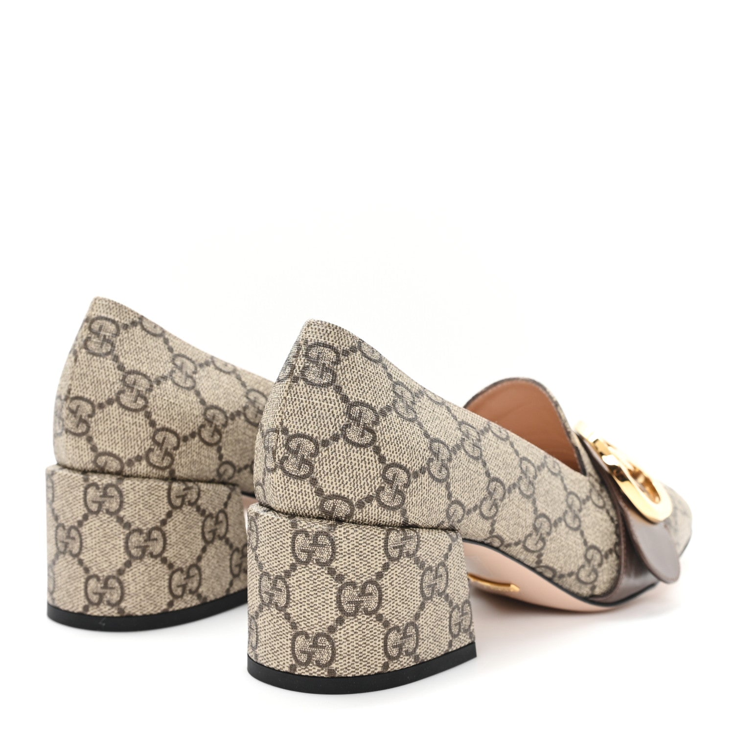Gucci GG Supreme Monogram Malaga Kid Blondie Pumps 37 Beige Ebony New Acero