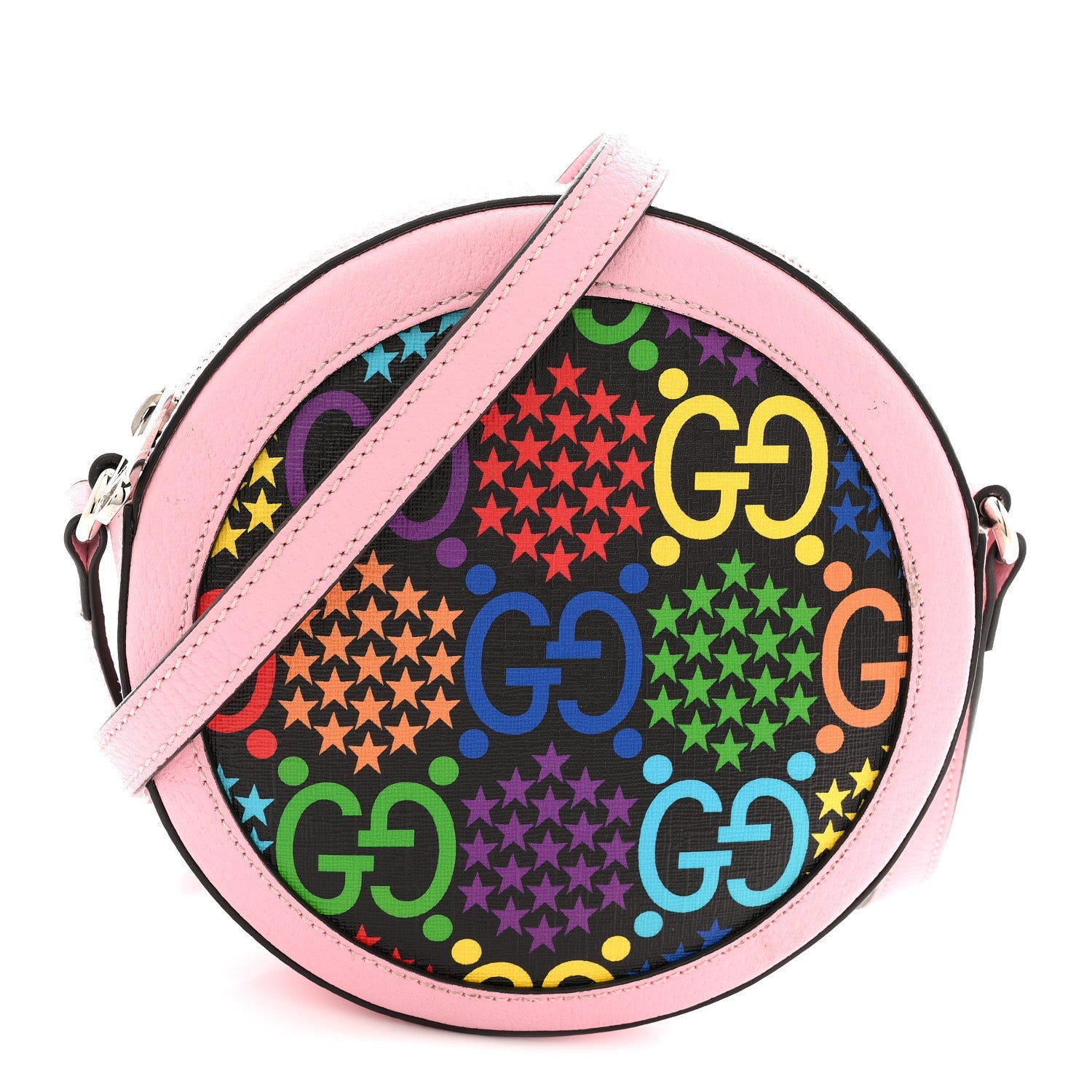 Gucci GG Supreme Monogram Psychedelic Round Shoulder Bag Black Multicolor Sugar Pink