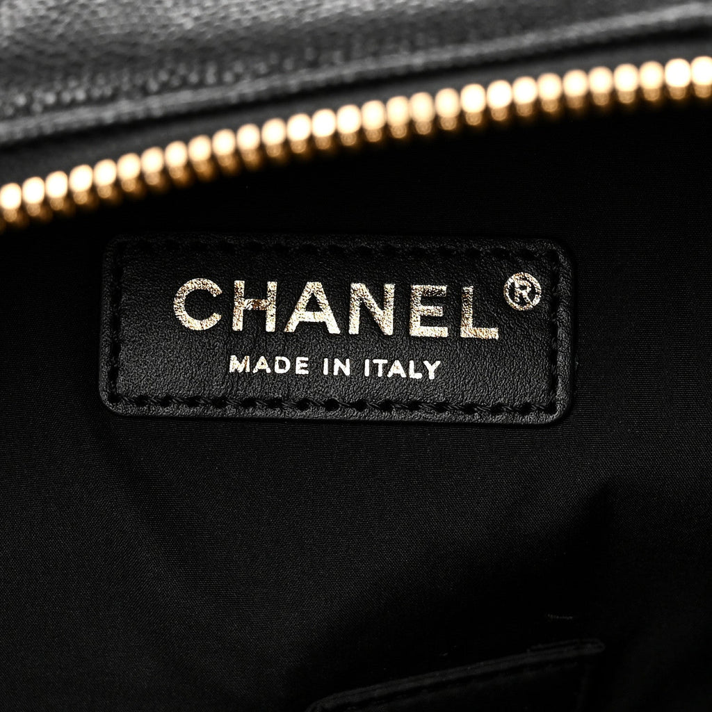 Chanel Shiny Grained Calfskin Quilted Travel Bowling Bag Black