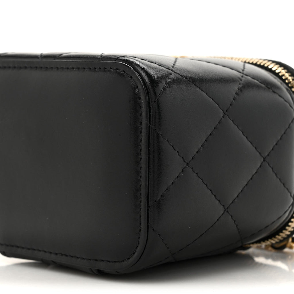 Chanel Calfskin Quilted Mini Perfect Fit Vanity Case With Chain Black