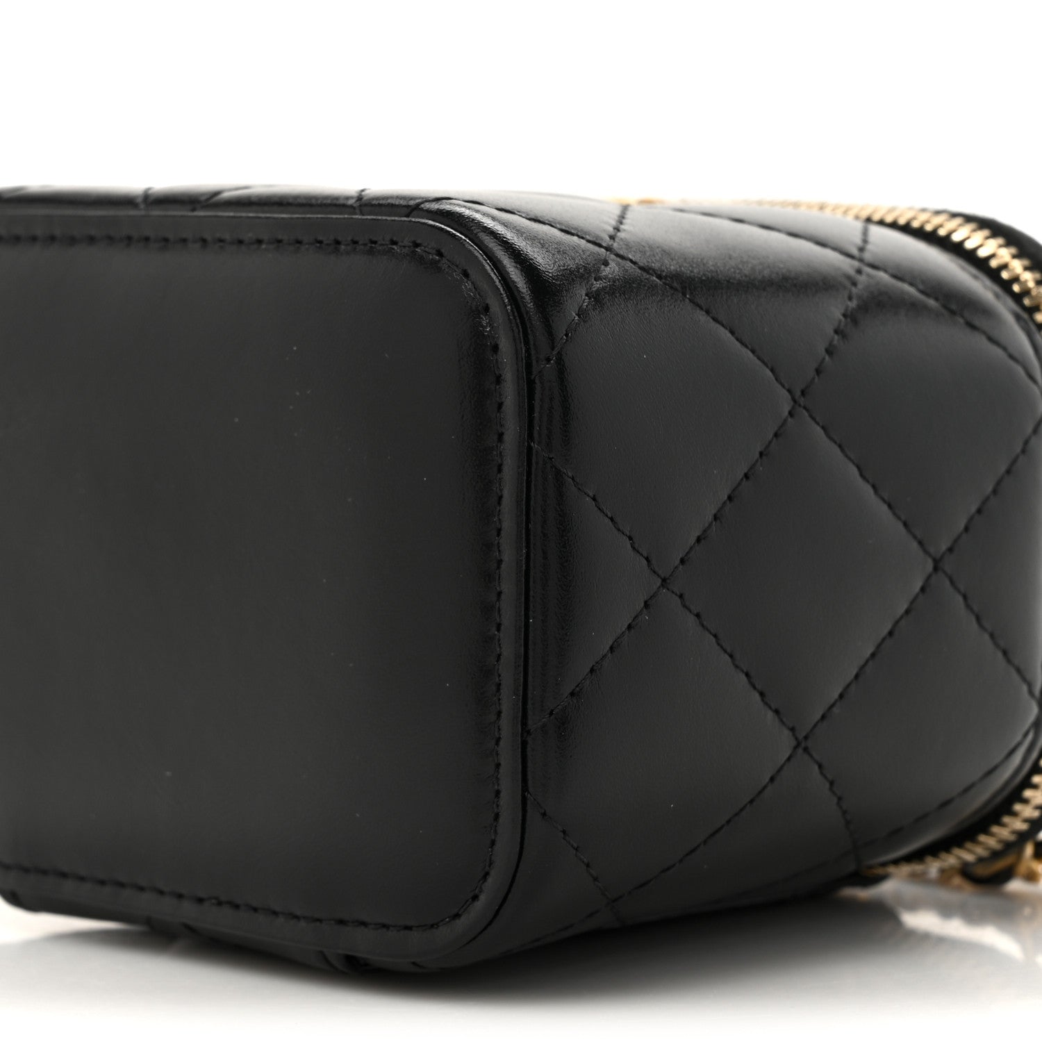 Chanel Calfskin Quilted Mini Perfect Fit Vanity Case With Chain Black