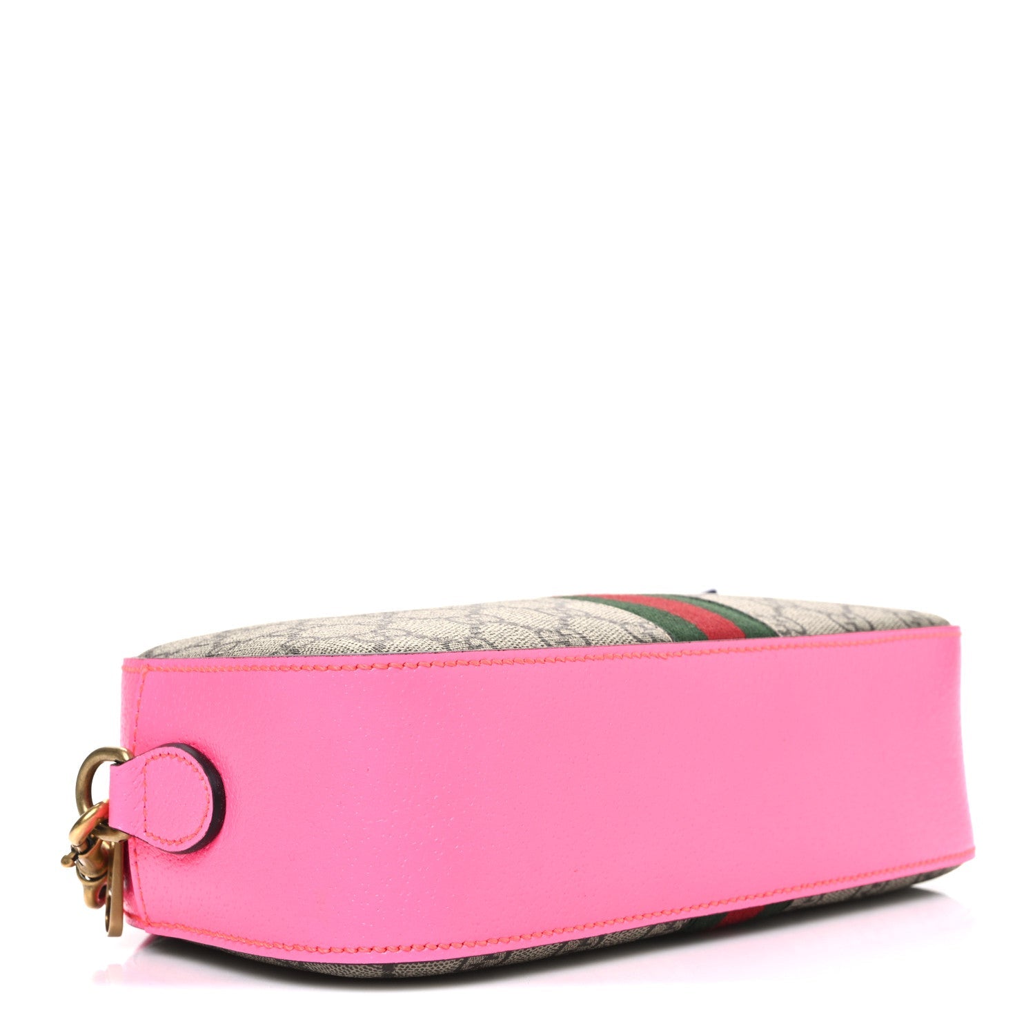 Gucci GG Supreme Monogram Textured Dollar Calfskin Web Ophidia Small Crossbody Bag Beige Ebony Fuchsia